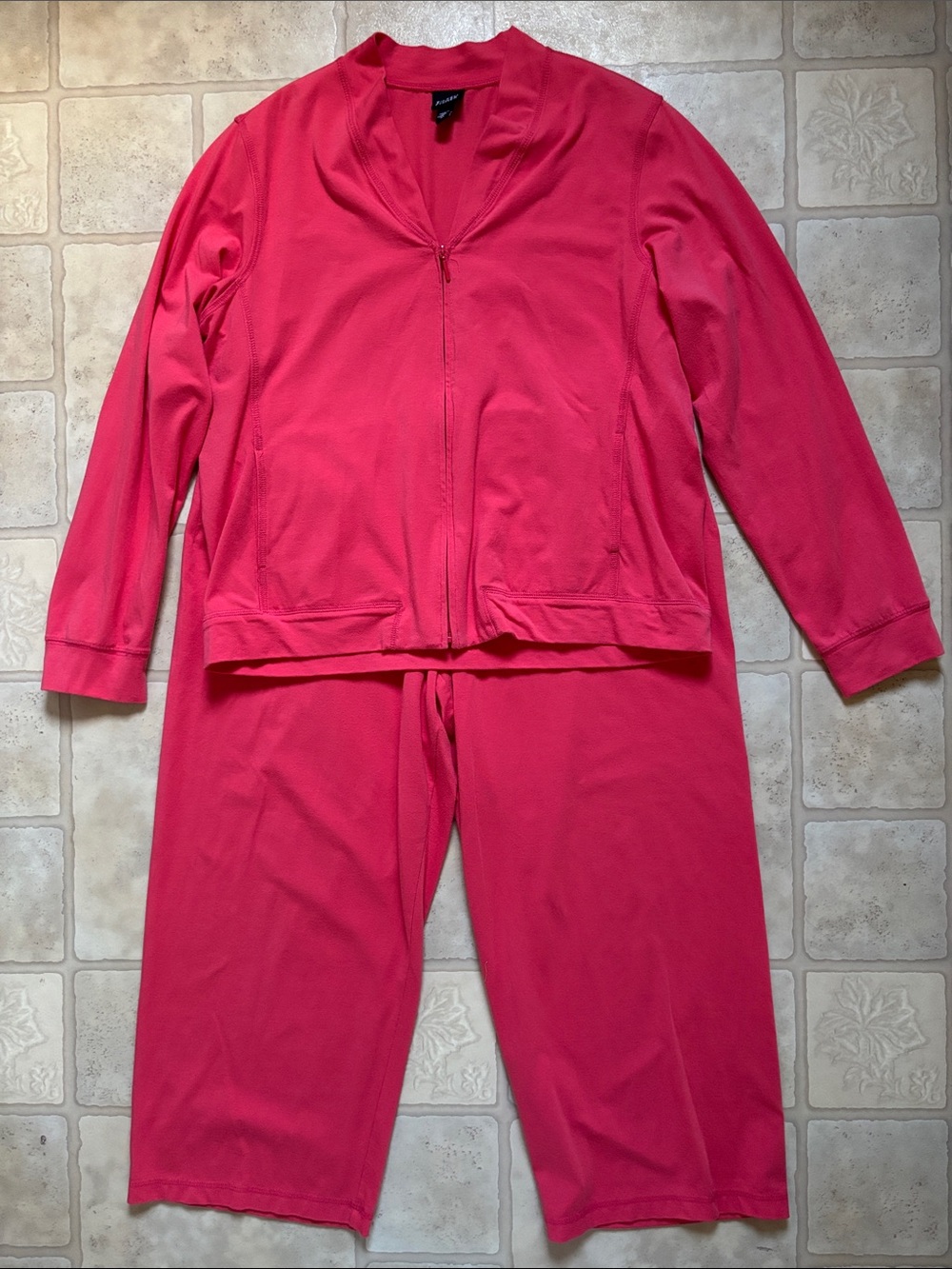 Eileen Fisher Matching 2 pc Set Size XL Coral Salmon Crop Pants & Zip Jacket